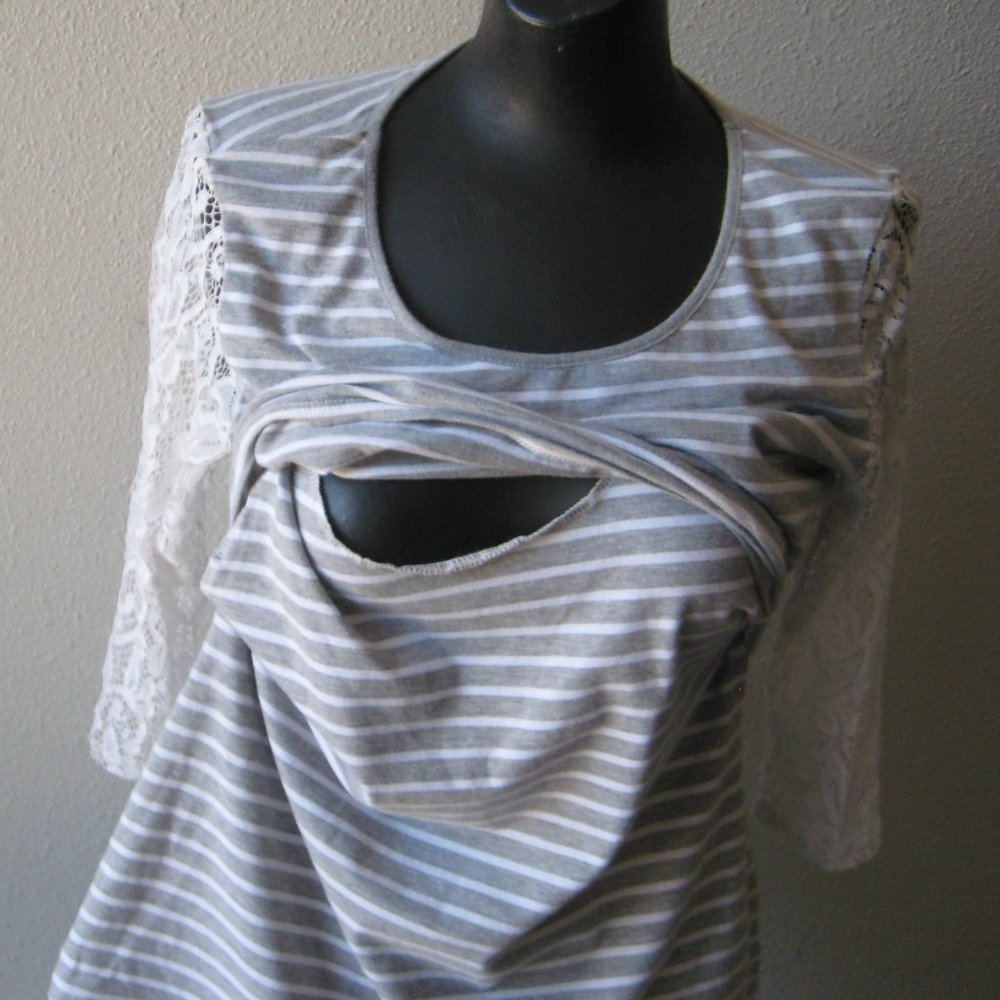 Milk Nursingwear Stripes Gray and White Top - Picture 9 of 9